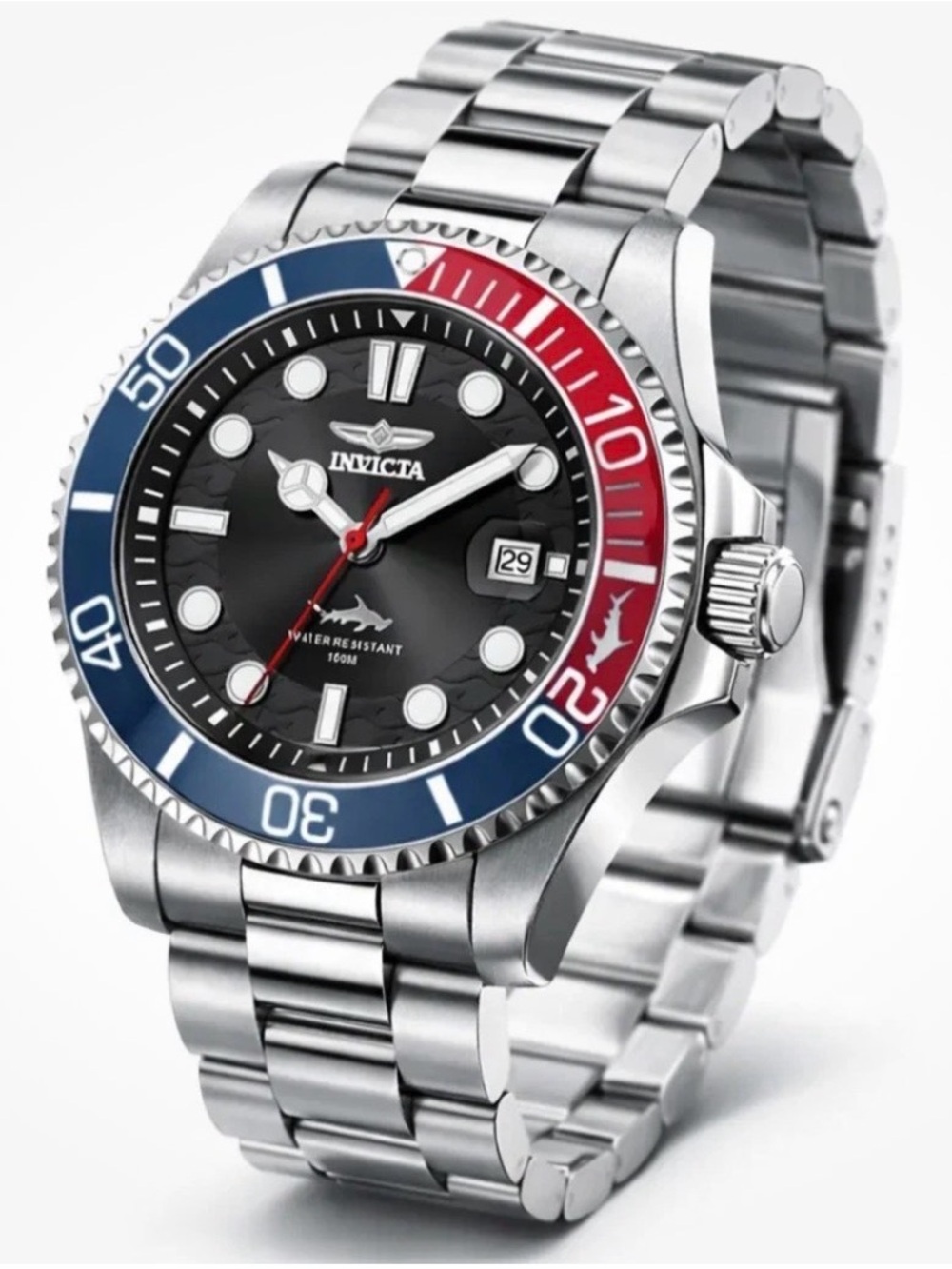 Invicta Pro Diver, 43mm Two-Tone Blue and Red Bezel Stainless Steel Watch, EUC!